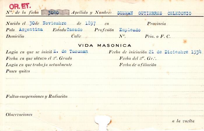 Ficha de miembro de Celedonio Guzman Gutierrez.