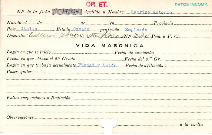 Ficha de miembro de Antonio Guerino.