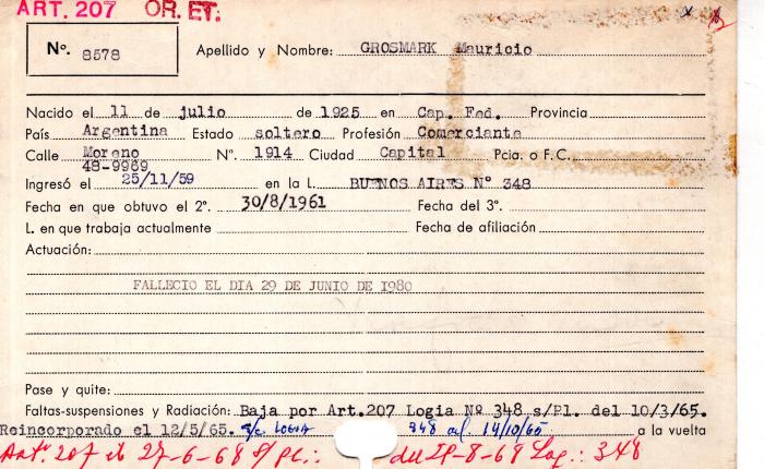 Ficha de miembro de Mauricio Grosmark.