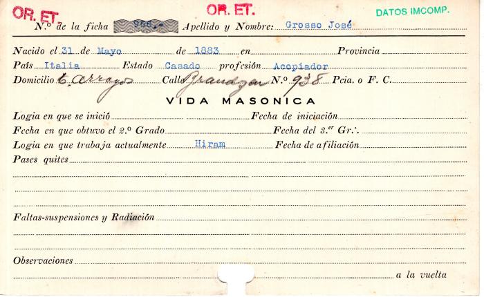 Ficha de miembro de José Grosso.