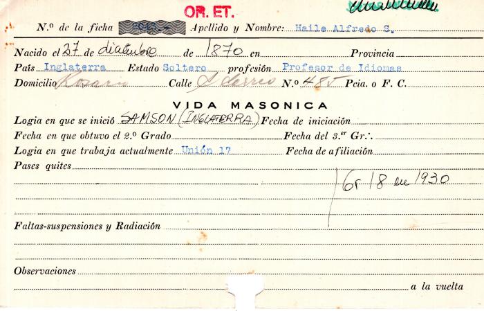 Ficha de miembro de Alfredo Haile.