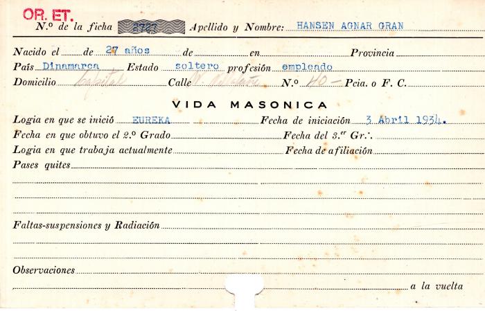 Ficha de miembro de Agnar Gran Hansen.
