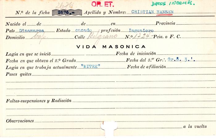 Ficha de miembro de Cristian Hansen. 