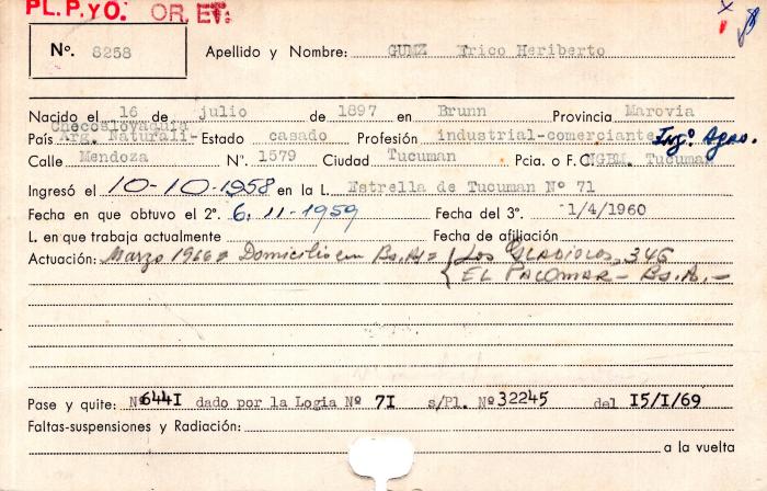 Ficha de miembro de Erico Heriberto Gumz.