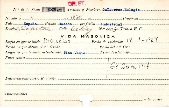 Ficha de miembro de Eulogio Gutierrez.