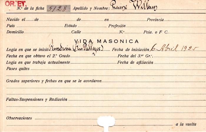Ficha de miembro de William Haine.