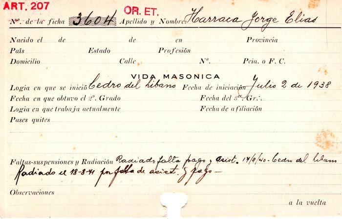 Ficha de miembro de Jorge Elias Harraca.