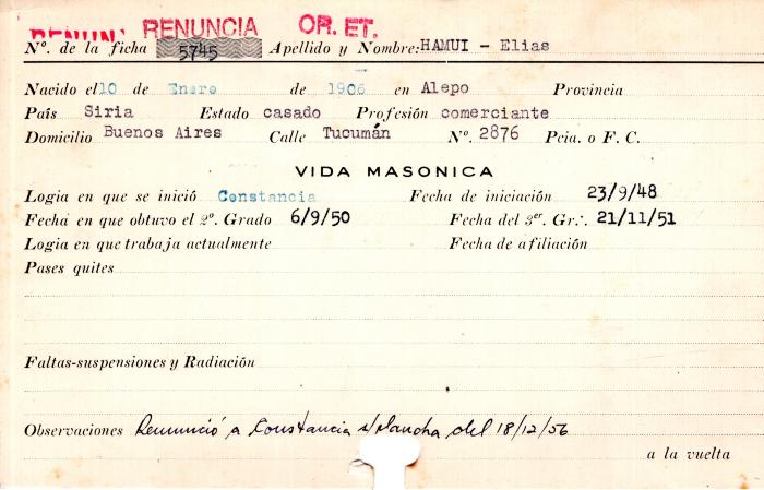 Ficha de miembro de Elias Hamui.