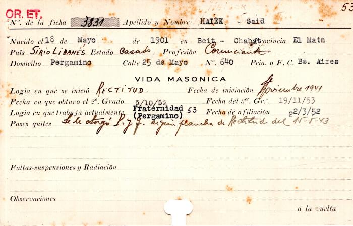 Ficha de miembro de Said Haiek.