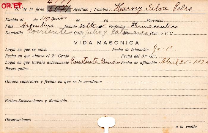 Ficha de miembro de Pedro Harvey Silva.