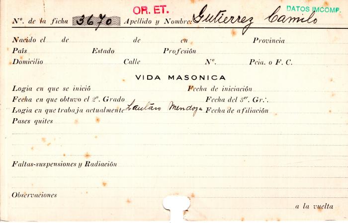 Ficha de miembro de Camilo Gutierrez.
