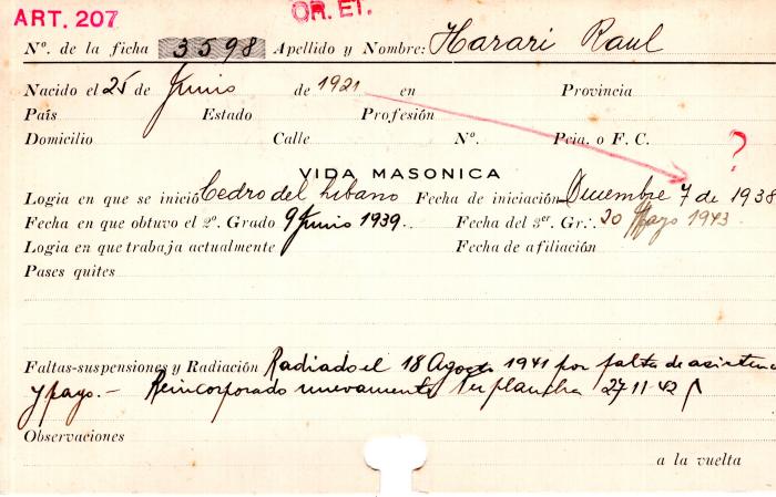 Ficha de miembro de Raúl Harari.