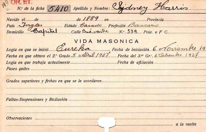Ficha de miembro de Sydey Harris.