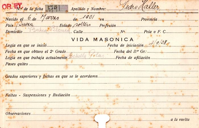 Ficha de miembro de Pedro Haller.