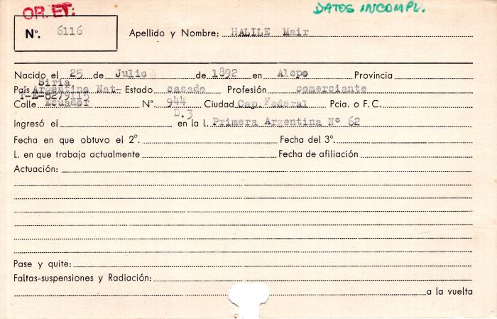 Ficha de miembro de Mair Halile.
