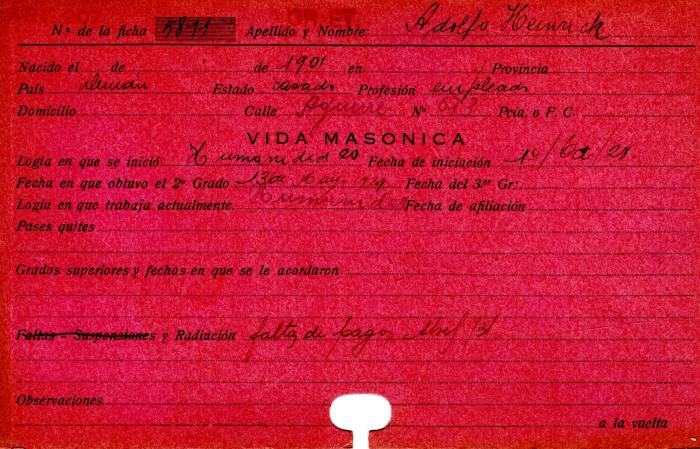 Ficha de miembro de Adolfo Heinrich.