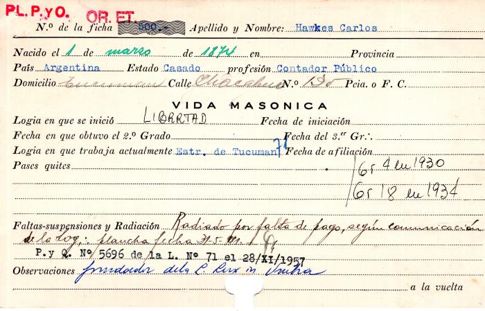 Ficha de miembro de Carlos Hawkes.