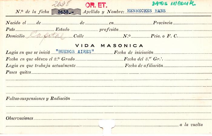 Ficha de miembro de Hans Henneckes.