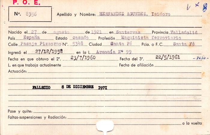 Ficha de miembro de Isidoro Hernandez Agundez.