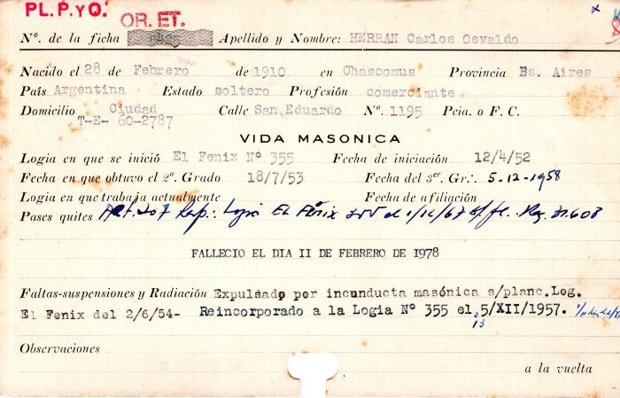 Ficha de miembro de Carlos Osvaldo Herran.