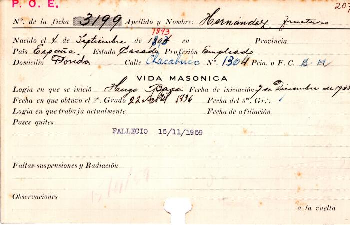 Ficha de miembro de Fructuoso Hernandez.