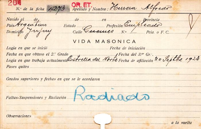 Ficha de miembro de Alfredo Herrera.