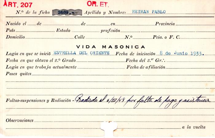 Ficha de miembro de Pablo Heiman.