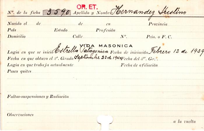 Ficha de miembro de Justino Hernandez.