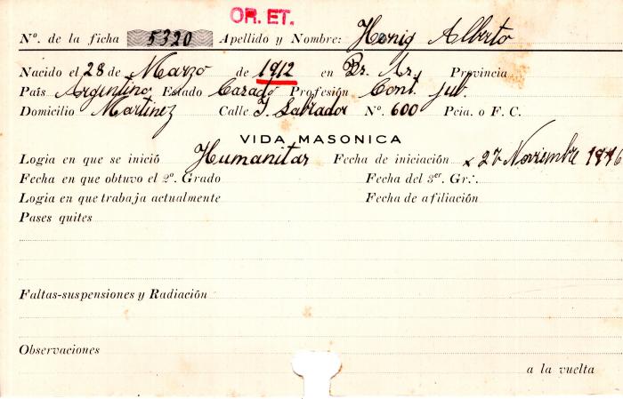 Ficha de miembro de Alberto Hernig.