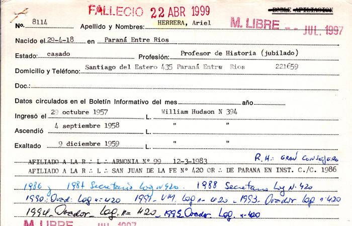 Ficha de miembro de Ariel Herrera.