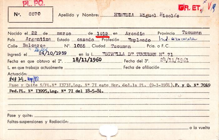 Ficha de miembro de Miguel Nicolás Heredia.