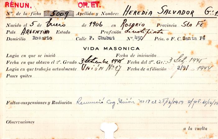 Ficha de miembro de Salvador Heredia.