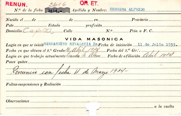 Ficha de miembro de Alfredo Herrera.