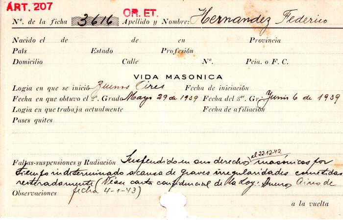 Ficha de miembro de Federico Hernandez.