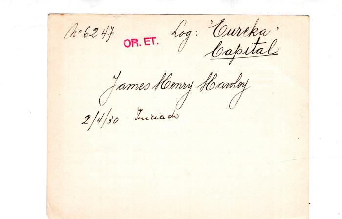 Ficha de miembro de James Henry Hawley.