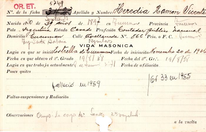 Ficha de miembro de Ramón Vicente Heredia.