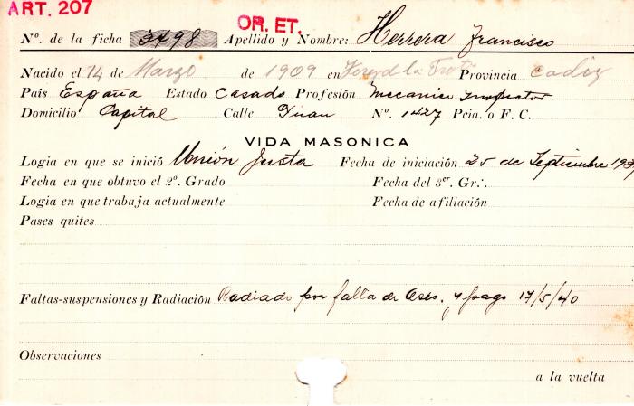 Ficha de miembro de Francisco Herrera.