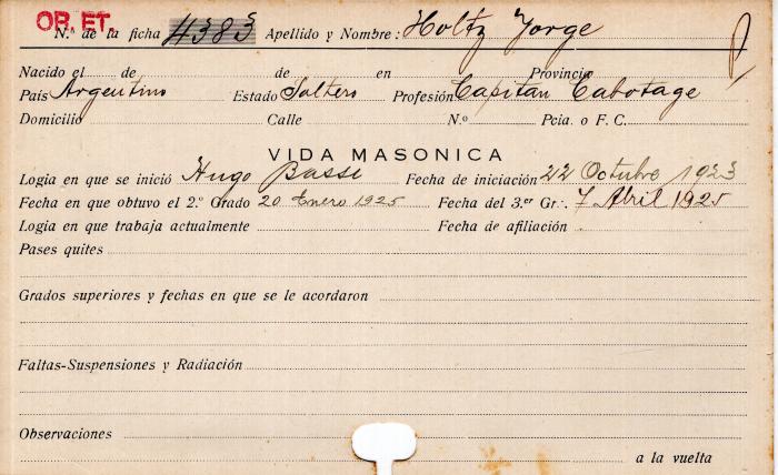 Ficha de miembro de Jorge Holtz.