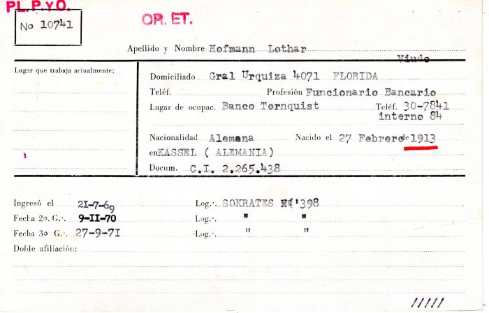 Ficha de miembro de Lothar Hofmann.