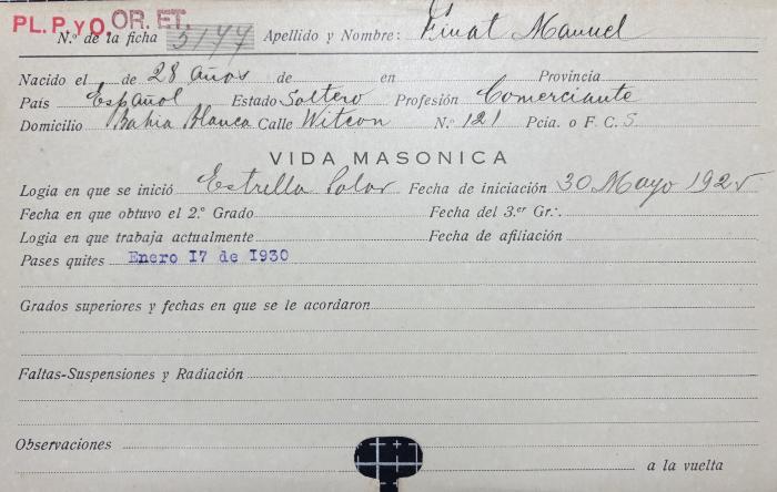Ficha de miembro de Mauel Finat.