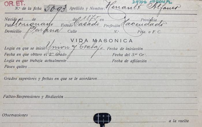Ficha de miembro de Alfonso Henault.