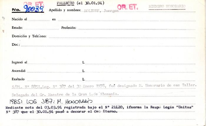 Ficha de miembro de Juergen Holtore.