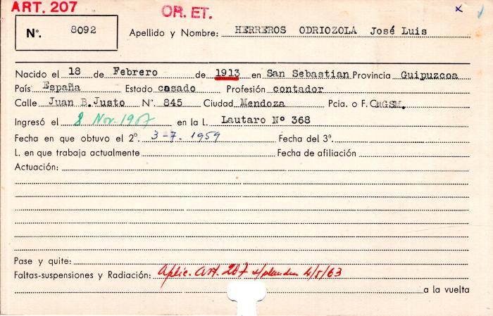 Ficha de miembro de José Luis Herreros Odriozola.