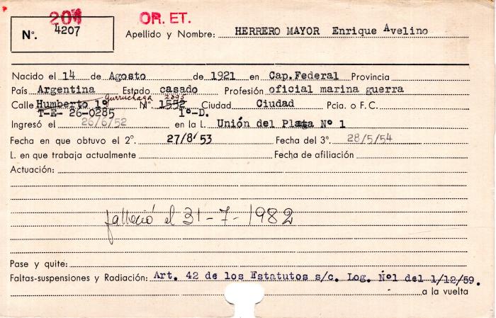 Ficha de miembro de Enrique Avelino Herrero Mayor.