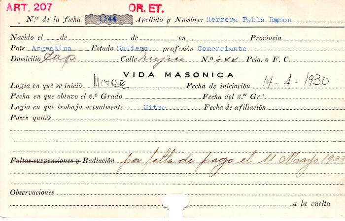 Ficha de miembro de Pablo Ramón Herrera.