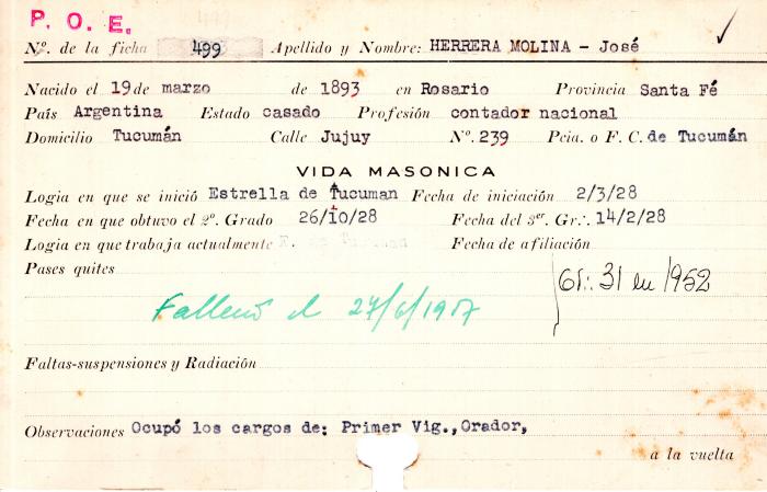 Ficha de miembro de José Herrera Molina.