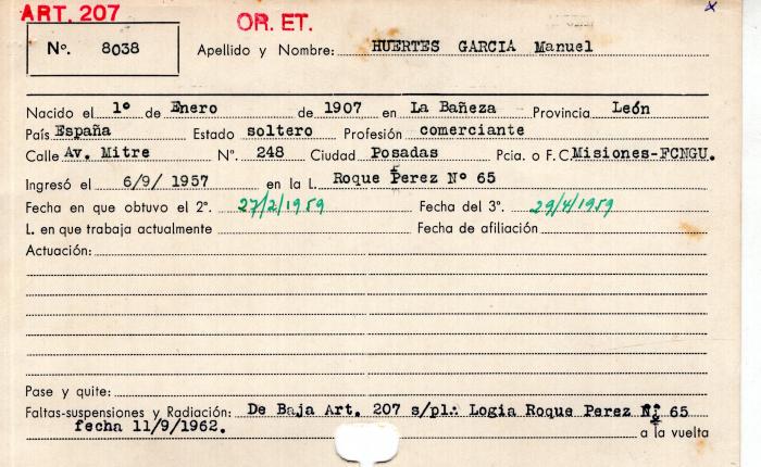 Ficha de miembro de Manuel Huertes García.