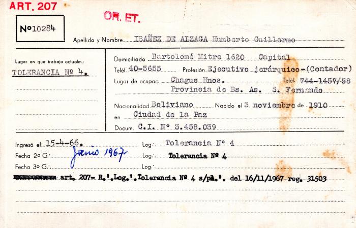 Ficha de miembro de Humberto Guillermo Ibañez de Alzaga.