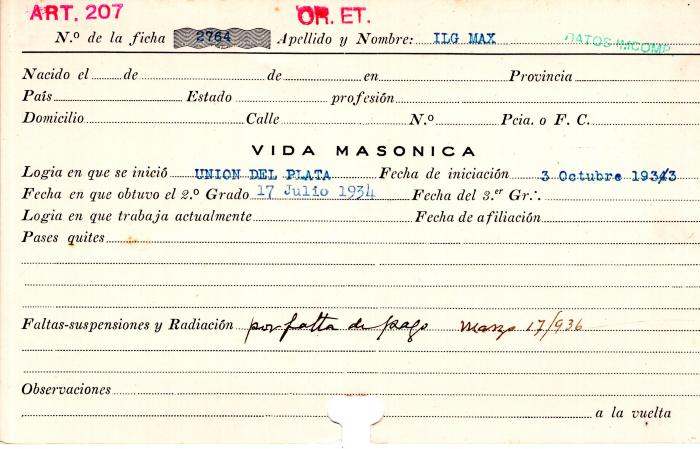 Ficha de miembro de Max Ilg.