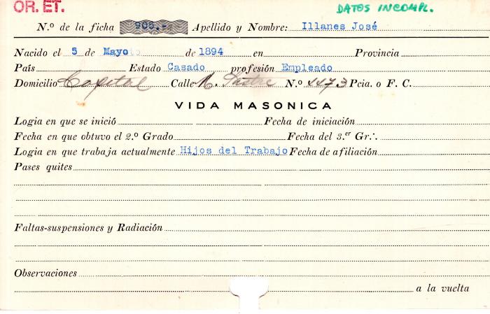Ficha de miembro de José Illanes.